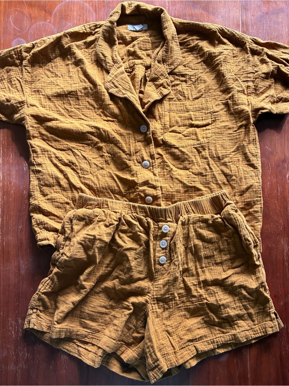Madewell Lightest Spun Mustard Cotton Button-Front Top & Shorts Set